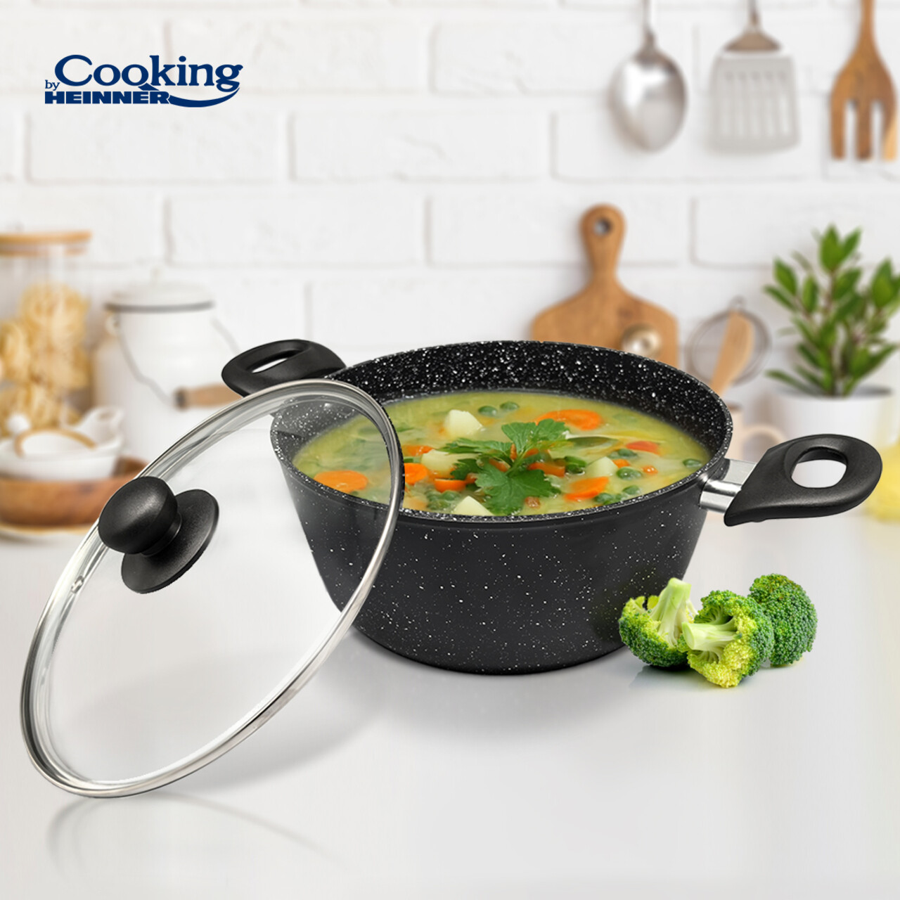 Cratita cu capac Onix, Cooking by Heinner, 22x9 cm, aluminiu/ceramica, negru - imagine 5